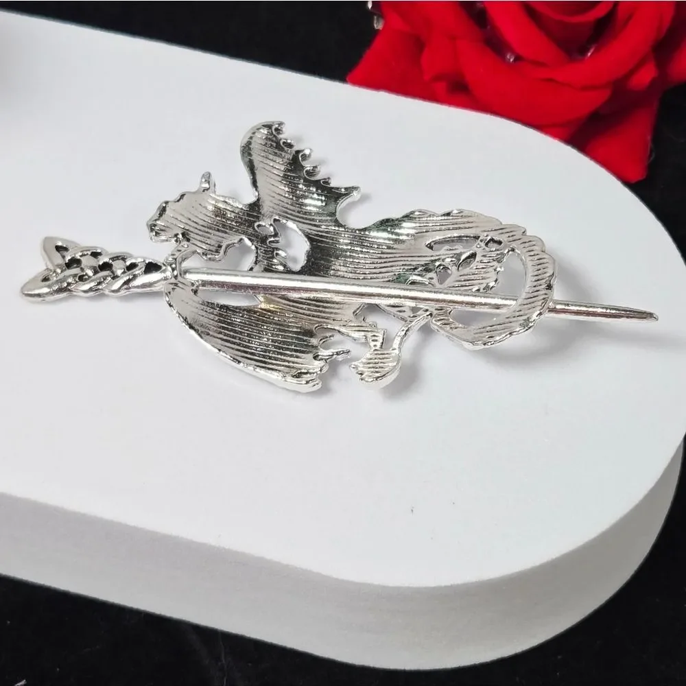 Silver Wyvern Dragon Celtic Knot Hair Pin Nordic Viking Stick Barrette Bun Clip